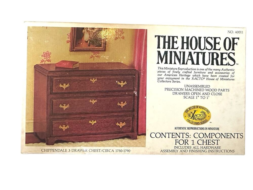 Vintage The House of Miniatures Dollhouse Chippendale 3 Drawer Chest Kit #40001